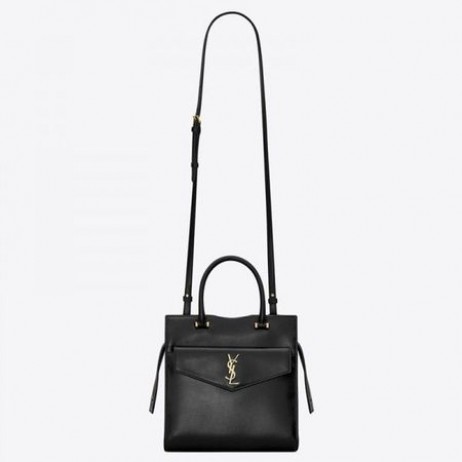 Saint Laurent Uptown Piccolo Tote Nera In Pelle Liscia