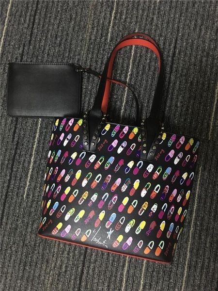 Christian Louboutin Nero/Rosso Stampa Di Vitello Tote Bag