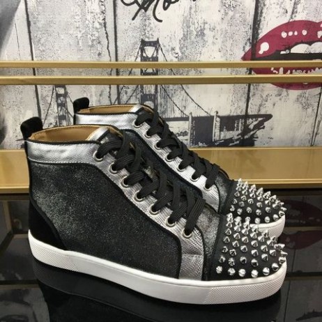 Christian Louboutin Lou Picchi Oralto High-top Sneakers in Nabuk E Pelle Nero