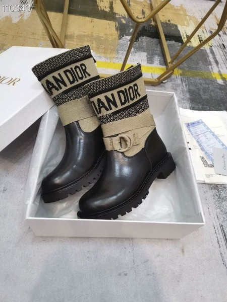 Dior D Principali Stivaletto In Tessuto Taupe Pelle Di Vitello Nera