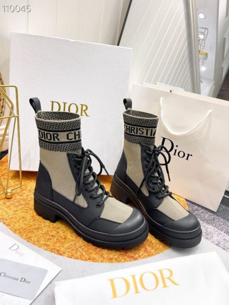 Dior D Principali Ankle Boot Taupe Tessuto In Pelle Di Vitello