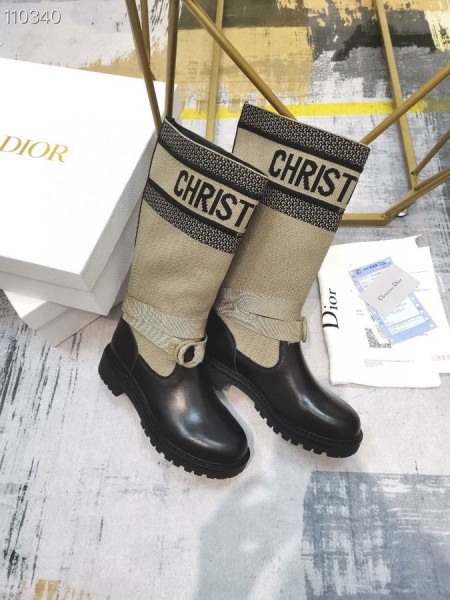 Dior D-Major Donne Ankle Boot Taupe Tessuto Nero In Pelle Di Vitello
