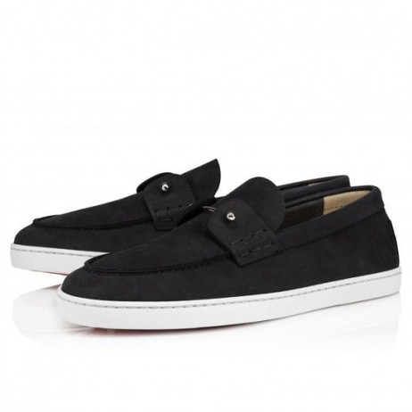 Christian Louboutin Chambeliboat Scarpe da Barca Rovesciata Pelle Nabuk Nero CL Scarpe