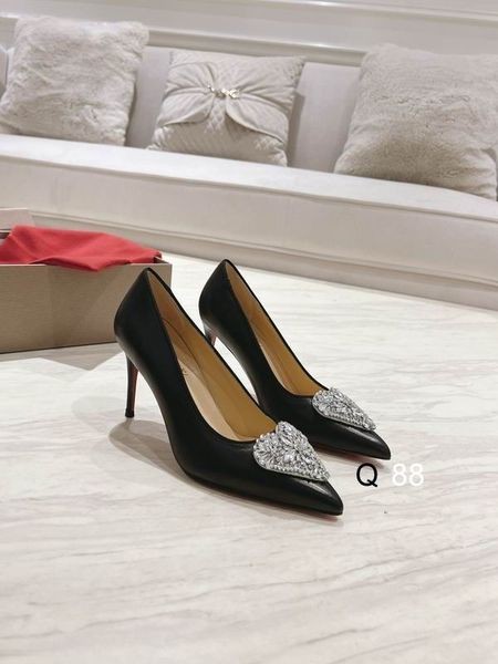 Christian Louboutin Amo Kate Pompe di Cristallo Strass Cuore Nappa Nero