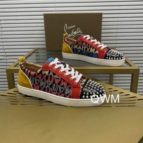 Christian Louboutin Louis Junior Spikes Orlato Piatto scarpe da ginnastica in pelle Scamosciata e Pelle Multi