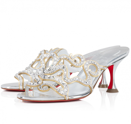 Christian Louboutin Octomule Strass Sandali 70mm Metallizzato Camoscio E Specchio in Pelle Argento