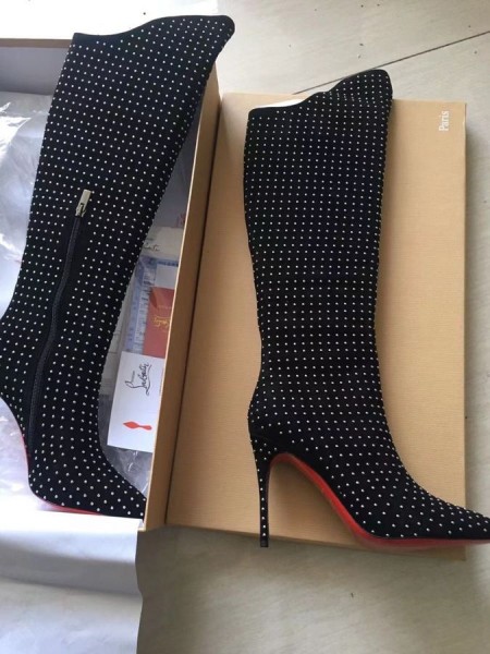 Christian Louboutin Alta Botta Pennacchio Stivali 100mm Suede Borchie Nero