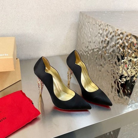 Christian Louboutin Lipchick Pompe di Raso Nero 100mm