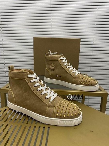 Christian Louboutin Lou Picchi Orlato Piatto Di Alta Cima Scarpe Da Ginnastica Veau Velours Beige