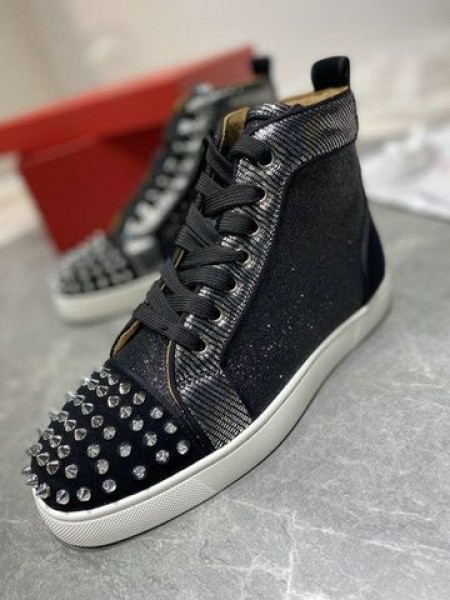 Christian Louboutin Lou Picchi Orlato di Alta-top Sneakers in Nabuk E Pelle Nero