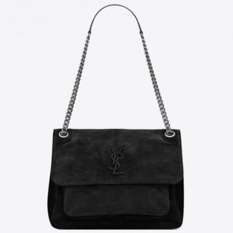Saint Laurent Media Niki Borsa Di Camoscio Nero Saint Laurent Borse