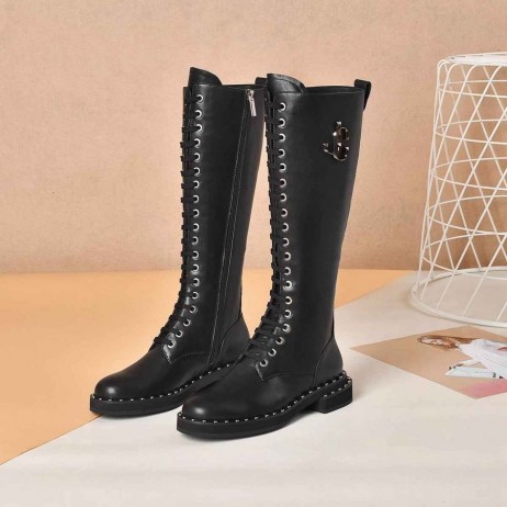 Jimmy Choo Cavaliere Ginocchio Tacco Squadrato Martin Vacchetta Pizzo Nero Stivali