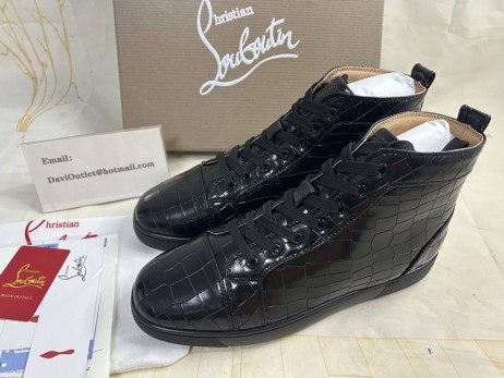 Christian Louboutin Louis Flat Sneakers High-Top In Coccodrillo Goffrato Pelle Nero