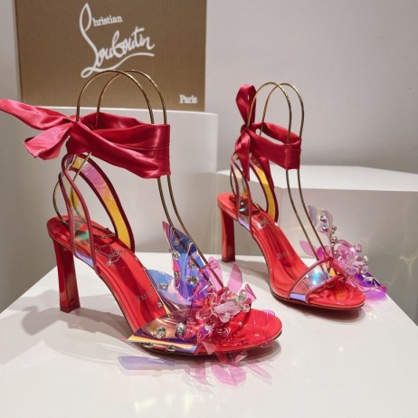 Christian Louboutin Alyah Sandali 85mm PVC in Pelle Iridescente Rosa