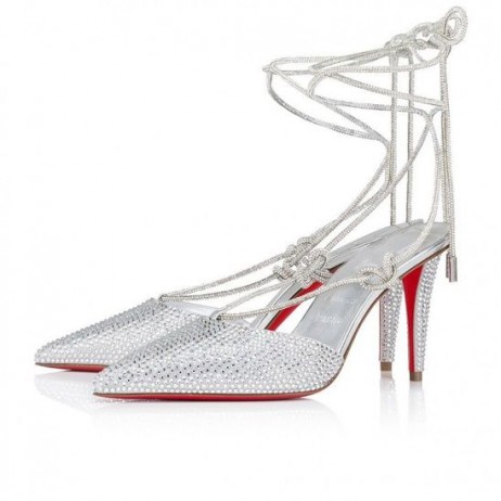 Christian Louboutin Astrid Pizzo Strassita 85 Mm Strappy Pompe Metallizzato Camoscio E Strass Di Cristallo