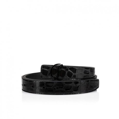 Christian Louboutin Cl Logo Cintura Donna In Coccodrillo Goffrato Pelle Di Vitello Nero