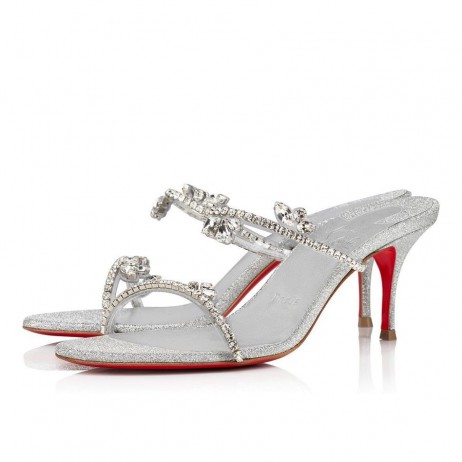 Christian Louboutin Just Queen 70 Mm Muli Glitter in Pelle di Vitello Argento CL Scarpe