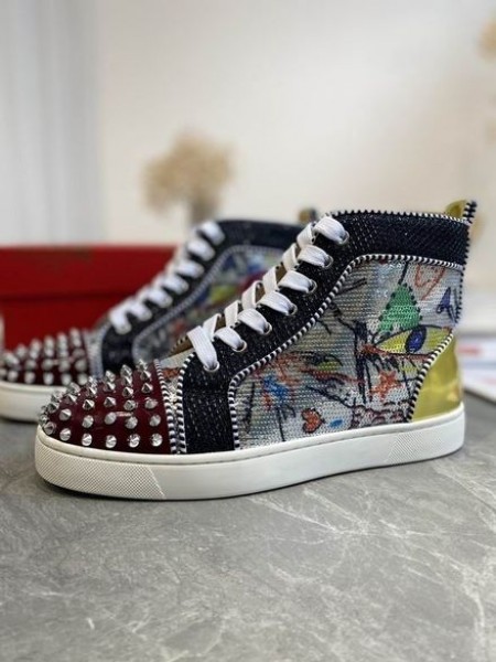 Christian Louboutin Lou Picchi di Alta top Sneakers Graffiti di Paillettes E Pelle Multicolor