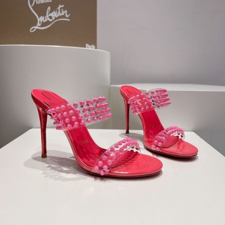 Christian Louboutin Spike Solo 105mm in PVC e Pelle di Brevetto Sandali Rosa