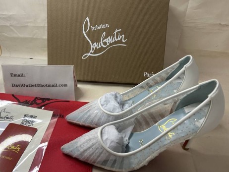 Christian Louboutin, Pompa di Kate Draperia 85mm Bianco-argento/avorio/lin Blu Net