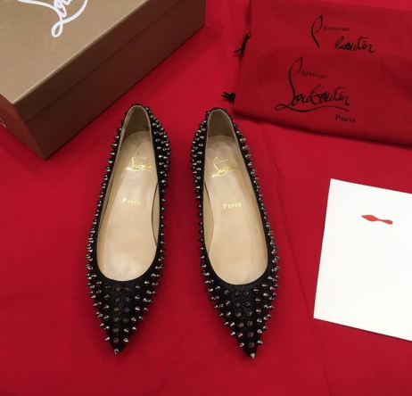 Christian Louboutin Pigalle Spikes Ballet Flats Glitter Leather Black