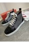 Christian Louboutin Lou Picchi Orlato di Alta-top Sneakers in vernice e Tessuto Nero Grigio