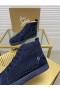 Christian Louboutin Louis Orlato Di Alta Top Sneakers Veau Velours Blu Navy