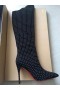 Christian Louboutin Alta Botta Pennacchio Stivali 100mm Suede Borchie Nero