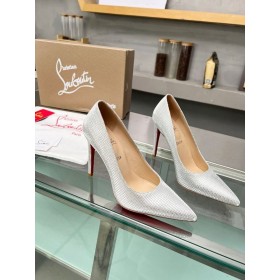 Christian Louboutin Kate 105mm Pompe Tessuto di Paillettes Argento CL Scarpe