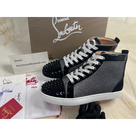 Christian Louboutin Lou Picchi Orlato di Alta-top Sneakers in vernice e Tessuto Nero Grigio