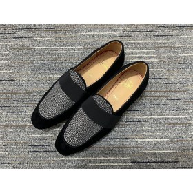 Christian Louboutin Men Notte Sul Nilo Mocassini Strass Velluto Nero