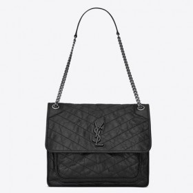 Saint Laurent Grande Niki Chain Bag Nera, In Pelle Raggrinzita