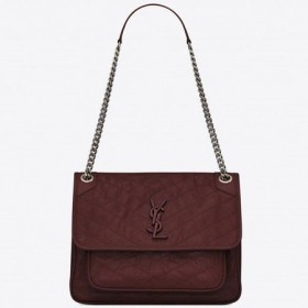 Saint Laurent Media Niki Borsa Bordeaux In Pelle Raggrinzita Saint Laurent Borse