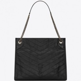 Saint Laurent Media Niki Shopping Bag In Pelle Nera Saint Laurent Borse