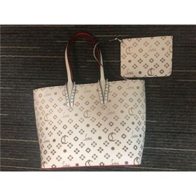 Christian Louboutin Bianco/Rosso Oro Stampa Di Vitello Tote Bag