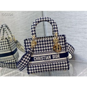 Dior Lady D-Lite Borsa 24Cm Nero pied de poule Bianco Ricamo