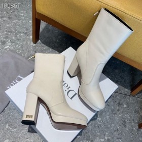 Dior Bianco Ankle Boot In Pelle Di Vitello Logo Dior