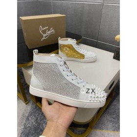 Christian Louboutin Lou Picchi di Alta top Sneakers Strass e borchie in Oro Bianco