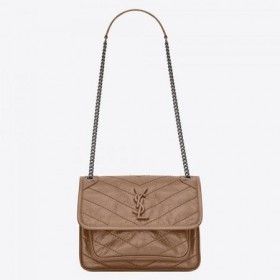Saint Laurent Baby Niki Chain Bag Taupe In Pelle Raggrinzita Saint Laurent Borse