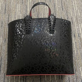 Christian Louboutin Cabata East West Tote Bag Di Brevetto In Pelle Di Vitello Stampa Leopardo Picchi Nero