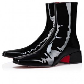 Christian Louboutin Alleo Boot Bassi Stivali Brevetto Pelle Di Vitello Nero Scarpe Christian Louboutin
