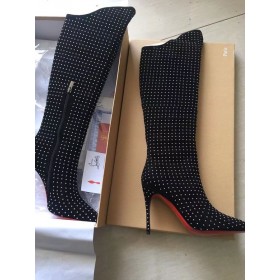 Christian Louboutin Alta Botta Pennacchio Stivali 100mm Suede Borchie Nero