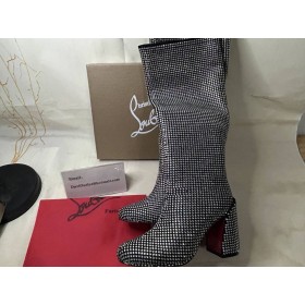 Christian Louboutin Jane Botta 85mm Stivali Alti Strass Boom Nero CL Scarpe