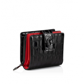 Christian Louboutin Loubi54 Compatto Portafoglio In Coccodrillo Goffrato Pelle Di Vitello Nero