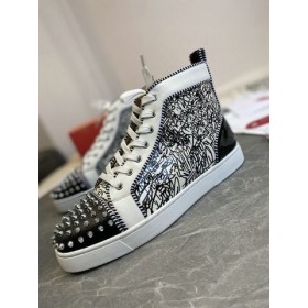 Christian Louboutin Louis Orlato Di Spike Scarpe Da Ginnastica Di Brevetto E Di Pelle Nero Bianco