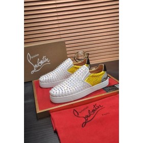 Christian Louboutin Marinaio Barca Orlato Picchi Di Scivolare Su Scarpe Da Ginnastica Bianco Giallo