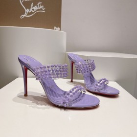 Christian Louboutin Spike Solo 105mm in PVC e Pelle di Brevetto Sandali Viola
