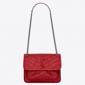 Saint Laurent Baby Niki Catena Borsa Rossa In Pelle Raggrinzita Saint Laurent Borse