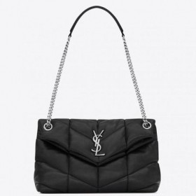 Saint Laurent Loulou Puffer Piccola Borsa Nera In Pelle Di Agnello Saint Laurent Borse