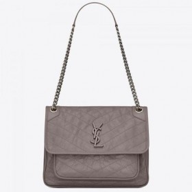 Saint Laurent Media Niki Borsa Grigia In Pelle Raggrinzita Saint Laurent Borse